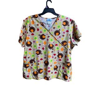 Scrubs Thanksgiving Themed XL Cotton Tan Orange Holiday